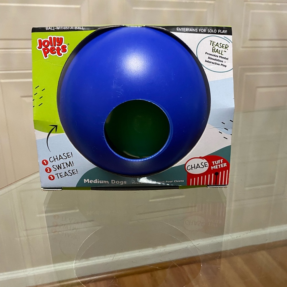 Jolly Pets Teaser Ball Dog Toy, Medium/6 Inches, Blue & Green 6”Teaser Ball
